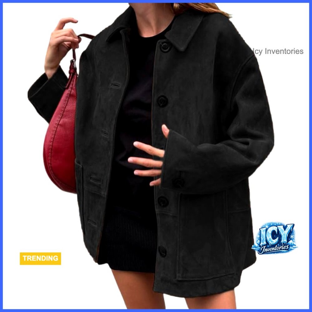 Faux Leather Blazer Jacket Oversized Trench Coat Women